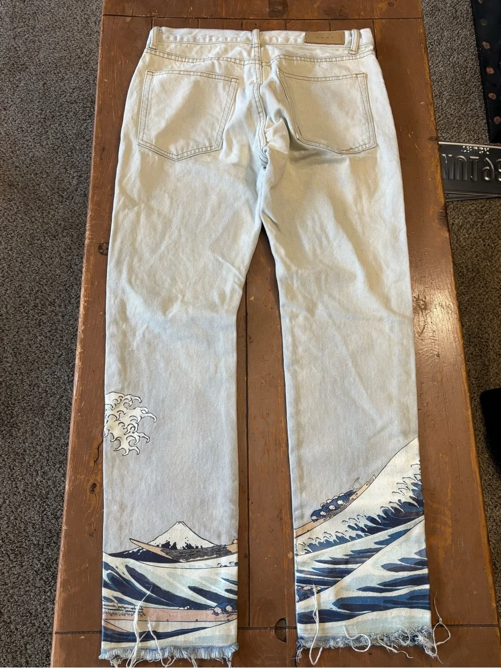 MNML Jeans Retro Ocean Waves Mountain Art Washed Denim Pants